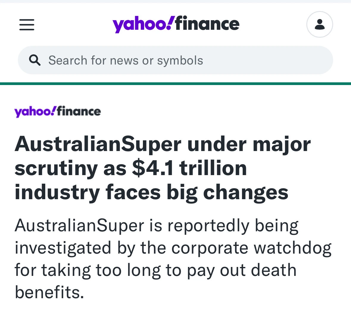 Yahoo! Finance: AustralianSuper under major scrutiny as $4.1 trillion industry faces big changes.