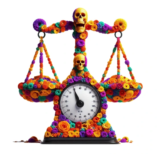 Weight scales in the theme of Mexican Day of the Dead